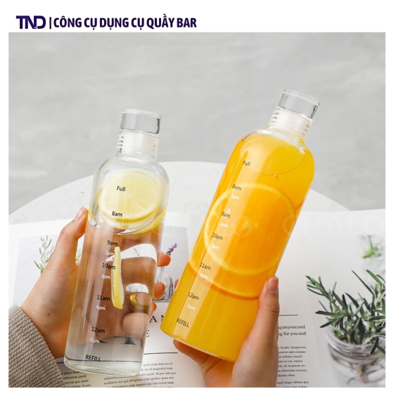 Bình Thủy Tinh Cao Cấp Có Vạch Giờ Nhắc Nhở Uống Nước 500ml, 700ml