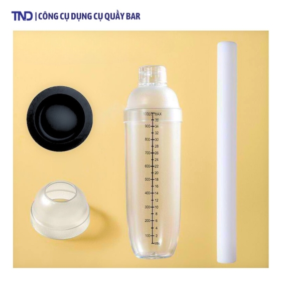 Bộ Bình Lắc Nhựa 4 Mảnh 700ml, 1000ml kèm Chày Nhựa Giã Chanh và Đế Lót Cao Su Cao Cấp
