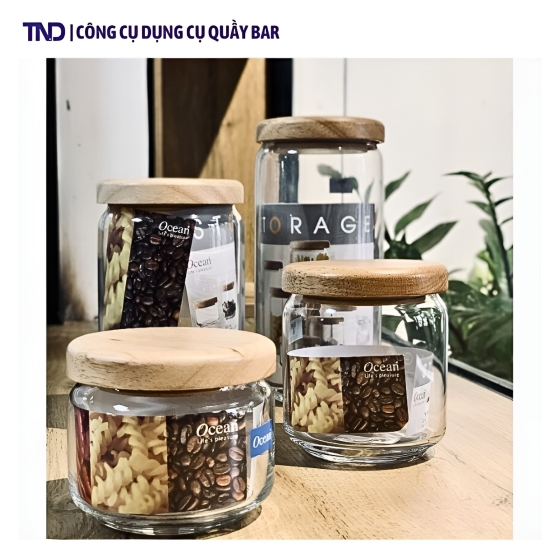 Hũ Thủy Tinh Ocean Nắp Gỗ Cao Cấp
