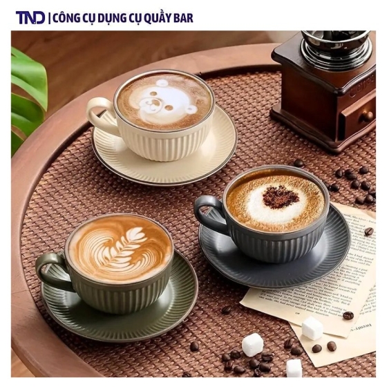 Bộ Tách Cafe Sứ Cao Cấp Kẻ Màu sắc Vintage