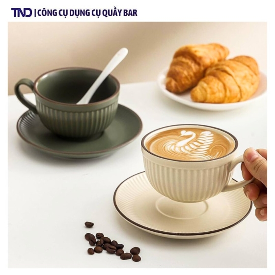 Bộ Tách Cafe Sứ Cao Cấp Kẻ Màu sắc Vintage