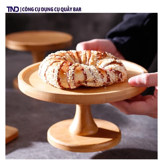 Khay Gỗ Đựng Bánh Có Đế Kèm Nắp Thủy Tinh