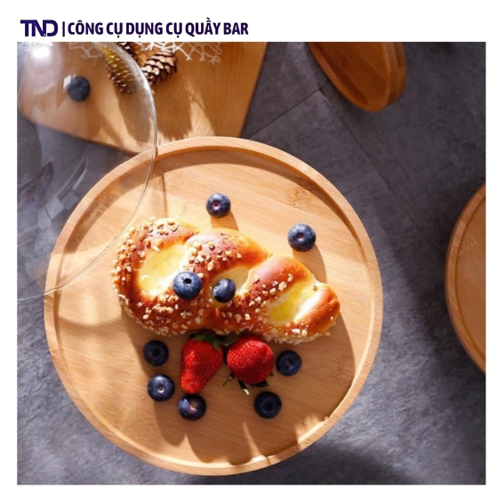 Khay Gỗ Đựng Bánh Có Đế Kèm Nắp Thủy Tinh