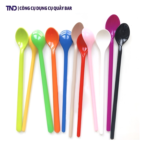 Muỗng Nhựa Sinh Tố Cán Dài 20cm Nhiều Màu Sắc