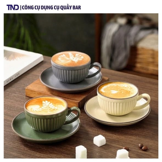 Bộ Tách Cafe Sứ Cao Cấp Kẻ Màu sắc Vintage