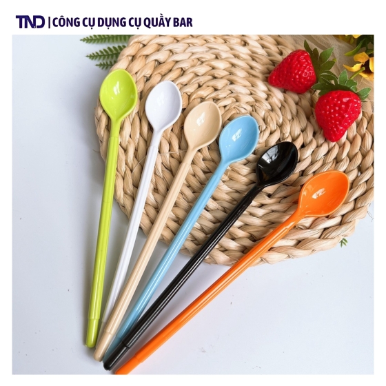 Muỗng Nhựa Sinh Tố Cán Dài 20cm Nhiều Màu Sắc