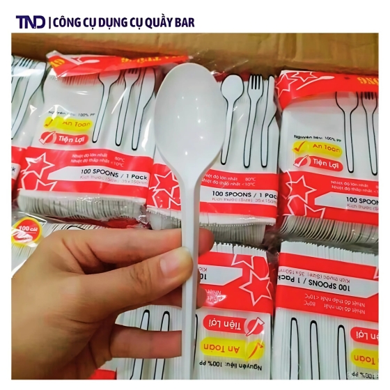 Muỗng Nhựa Take-away Dài 15cm Trắng/Đen