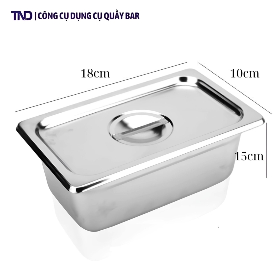 Khay Inox Đựng Topping 1/9 Có Nắp