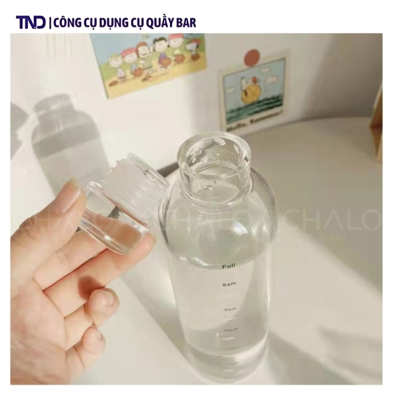 Bình Thủy Tinh Cao Cấp Có Vạch Giờ Nhắc Nhở Uống Nước 500ml, 700ml
