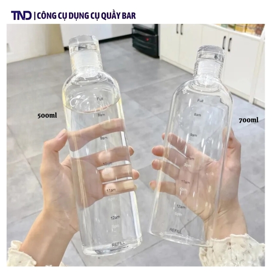 Bình Thủy Tinh Cao Cấp Có Vạch Giờ Nhắc Nhở Uống Nước 500ml, 700ml