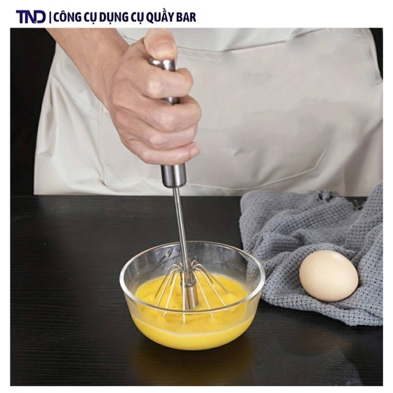 Cây Đánh Trứng Inox Cầm Tay Có Trục Xoay Tự Động