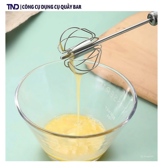 Cây Đánh Trứng Inox Cầm Tay Có Trục Xoay Tự Động