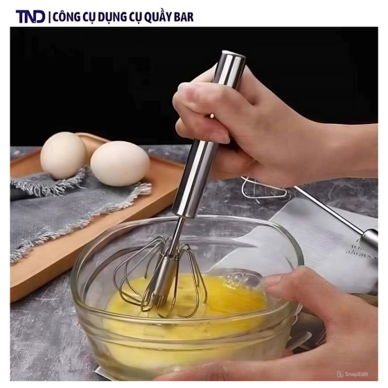 Cây Đánh Trứng Inox Cầm Tay Có Trục Xoay Tự Động