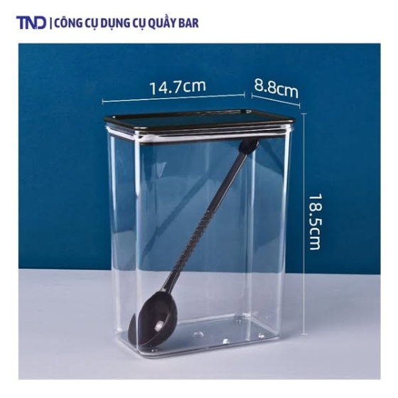 Hộp nhựa Đựng Nguyên Liệu, Cà Phê 1,5L Cao Cấp + Kèm Muỗng Nhựa Nâu